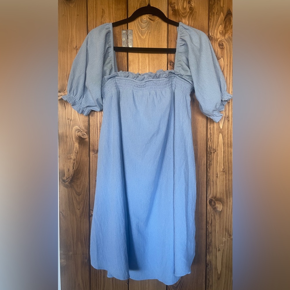 Blue Off-Shoulder Puff Sleeve Dress
